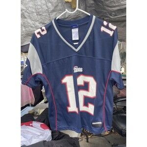 Reebok New England Patriots Tom Brady Blue Football Jersey kids youth Medium